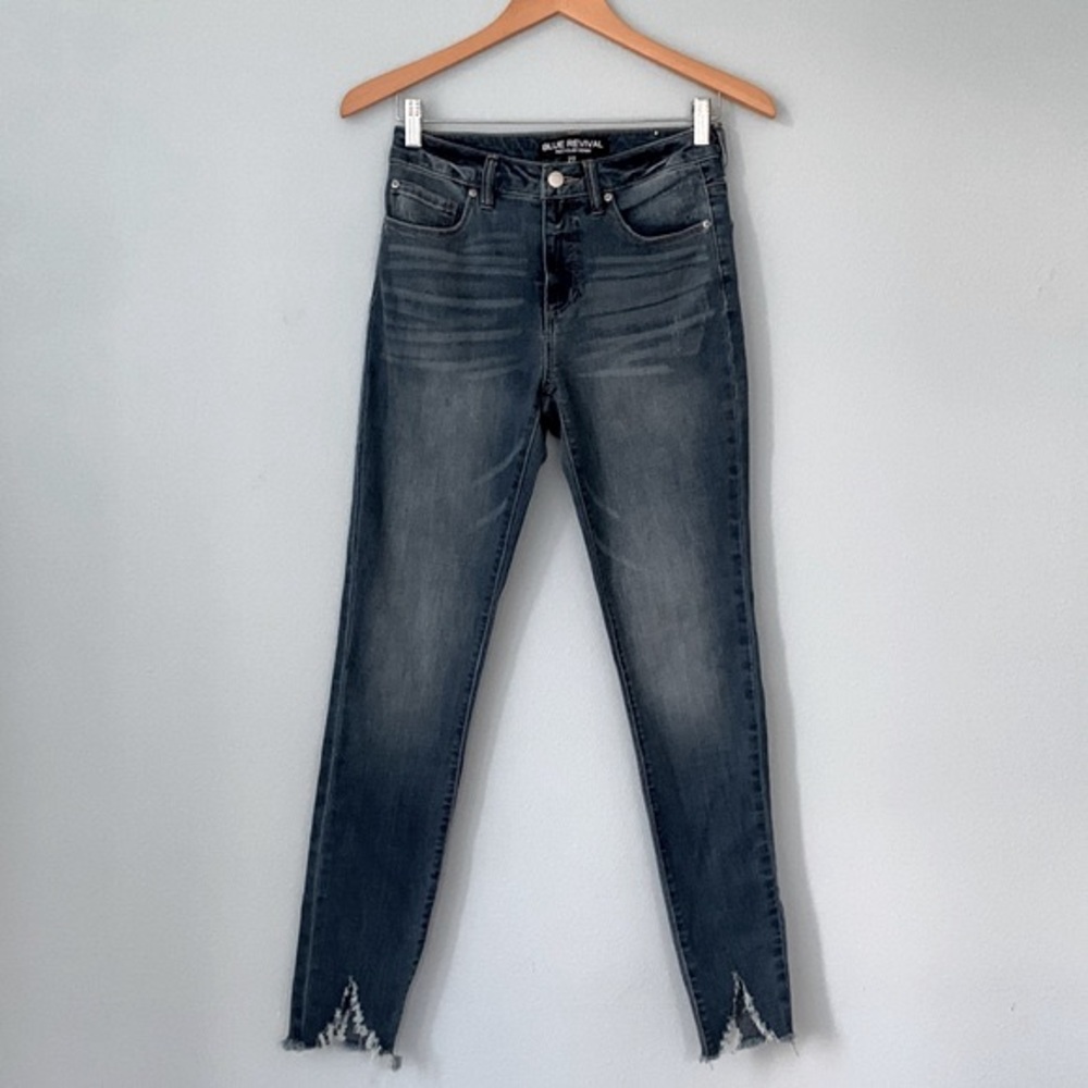 Blue Revival • Recycled Denim Skinny Mid-Rise Distressed Jeans Size 27